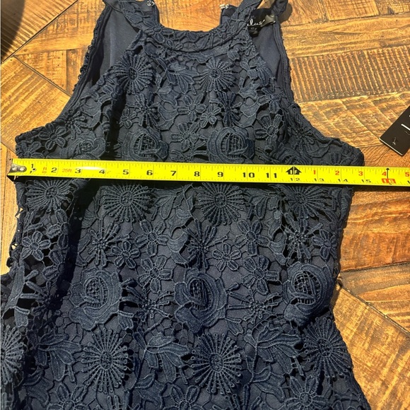 Lulu's NWT Halter Sheath Navy Dress with lace overlay . - Picture 9 of 11